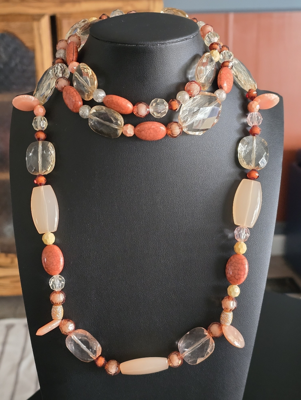 Peach and Coral Beaded Statement Necklaces